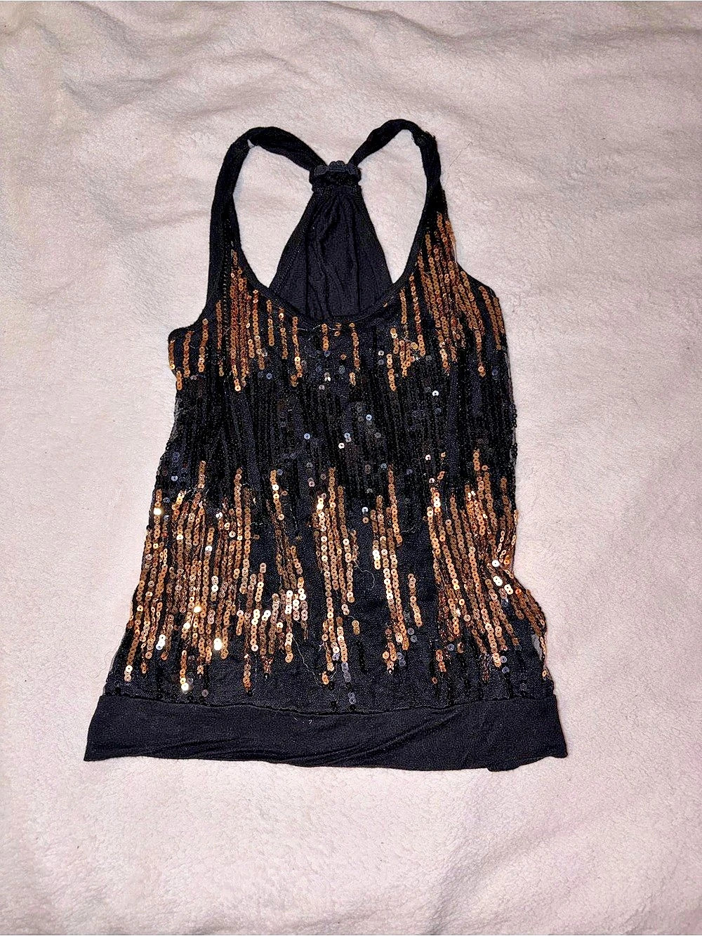 Sequin Racerback Tank in Black & Gold